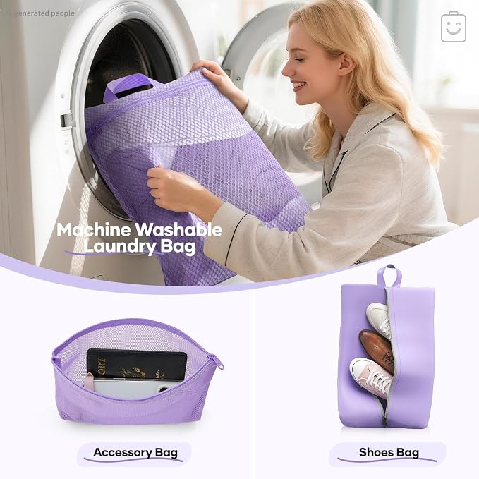 Veken 9/11 Set Compression Packing Cubes Garment Bags for Travel Essentials,Compressible Expandable Luggage Organizer Bags for Clothing,Space Saver Bags with Over 1000 pcs of Mesh Holes(Light Purple) - Image 7