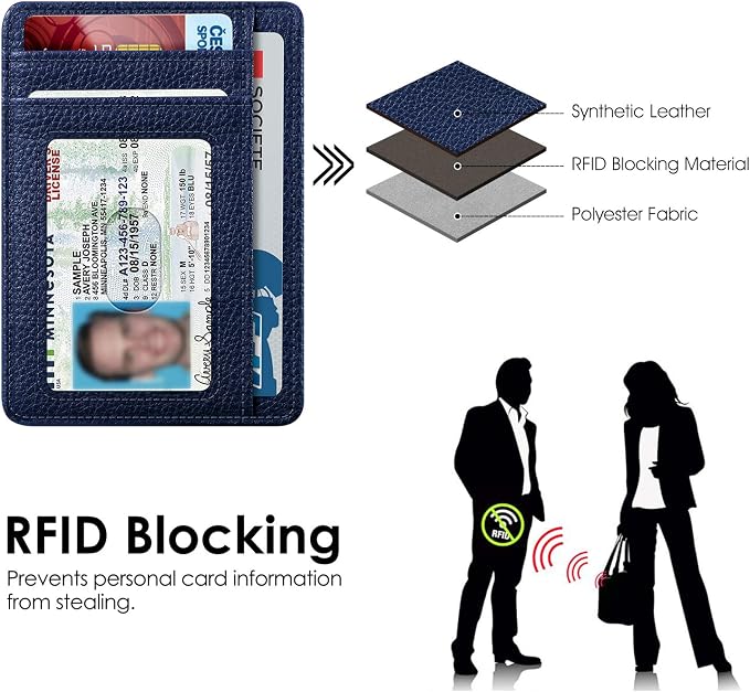 FINTIE Slim Front Pocket Wallet, RFID Blocking Credit Card Holder | Minimalist Card Cases with ID Window for Men Women, Navy - Image 5