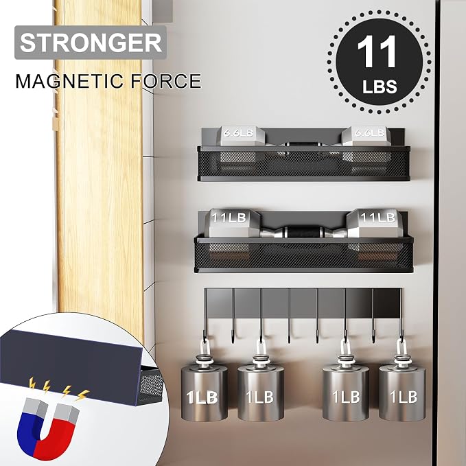 Aufworld Magnetic Spice Rack for Refrigerator, 3 Pack Magnetic Shelf, Moveable Fridge Organizer with 8-Hook Rack, Seasoning Organizer for Kitchen - Image 3