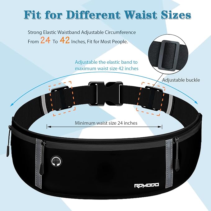 Running Belt for Men, Adjustable Fanny Pack for Women, Pure Black | Water Resistant, Plus Size & Lightweight, Phone Holder for Running Workout, Reflective Waist Belt for iPhone Pro Max Samsung - Image 5