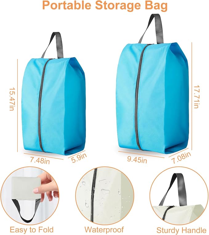 Shoe Bags for Travel Holds 3 Pair of Shoes, Shoe Storage Pouch with 2 Pack Portable Bags, Waterproof & Washable, Blue - Image 3