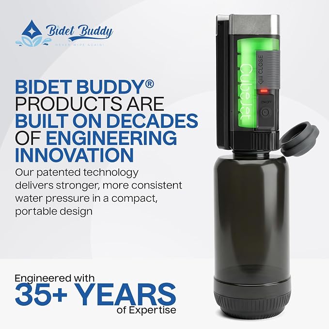 BIDET BUDDY® CubeJet Portable Bidet for Travel, 380mL Bottle Obsidian Drift | Rechargeable Battery 1100mAH, IPX6 Waterproof Wand-Style Nozzle, USB-C High-Pressure Hygiene Device for Camping & Home - Image 8
