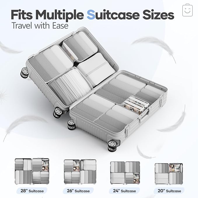 1/2/6/8/9/10/11 Set Compression Packing Cubes Garment Bags Garment Bag for Travel Essentials,White - Image 9