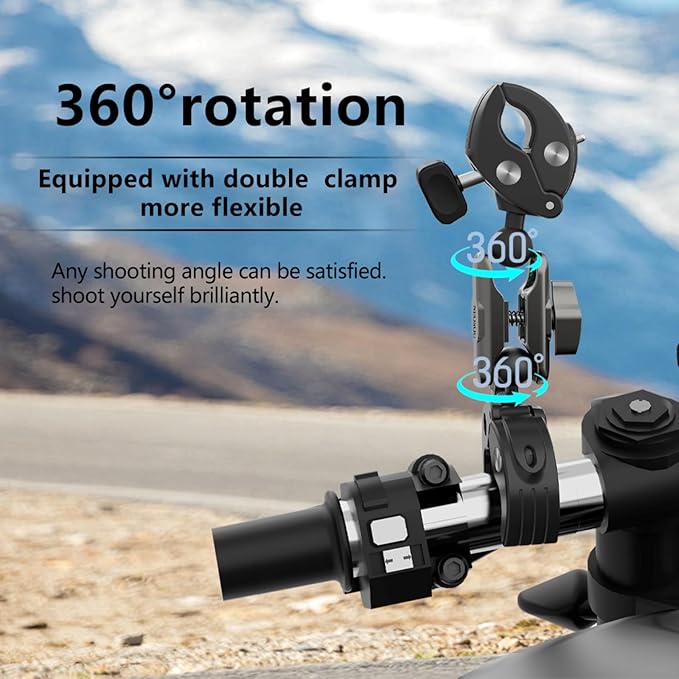 Motorcycle Selfie Stick Mount Pole Clamp for Insta360 X5 X4/GoPro/Pocket 4 3/DJI Osmo Action 6 5 4/Osmo 360/Nano, Bike Bicycle Handlebar/Tail/Seat Rail/Tube/Pipe Mounting Kit Accessories - Image 2