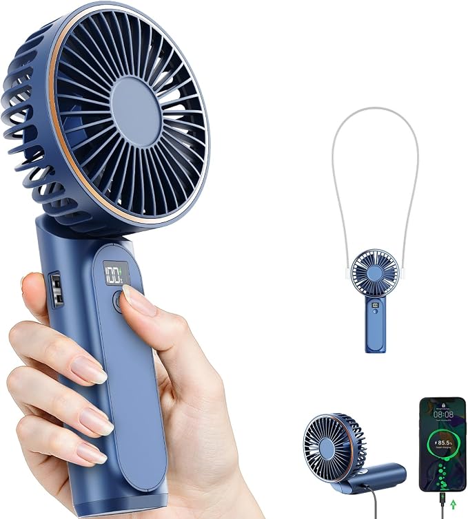TUNISE Portable Handheld Fan, Portable Fan Rechargeable, 4000mAh, 180° Adjustable, 6 Speed Wind, Display Electricity in Real Time, USB Rechargeable Foldable F an, Quiet Personal Fan with Power Bank by TUNISE