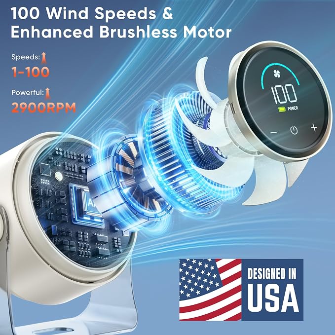 Portable Desk Fan,Quiet Fan for Bedroom,Portable Fan withTurbo Airflow,Fans with 100 Speeds Digital Display, 360° Tilt,Rechargeable Battery Powered Fan,Small Fan for Home, Office, Kitchen (White) - Image 2