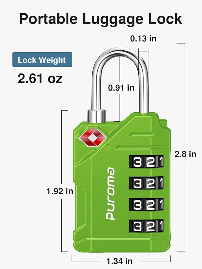 Puroma TSA Approved Luggage Locks, 2 Pack 4 Digit Resettable Travel Combination Code Lock with Zinc Alloy Body for Suitcase, Backpack, Laptop Bag, Gym Locker, Toolbox (Green) - Image 7