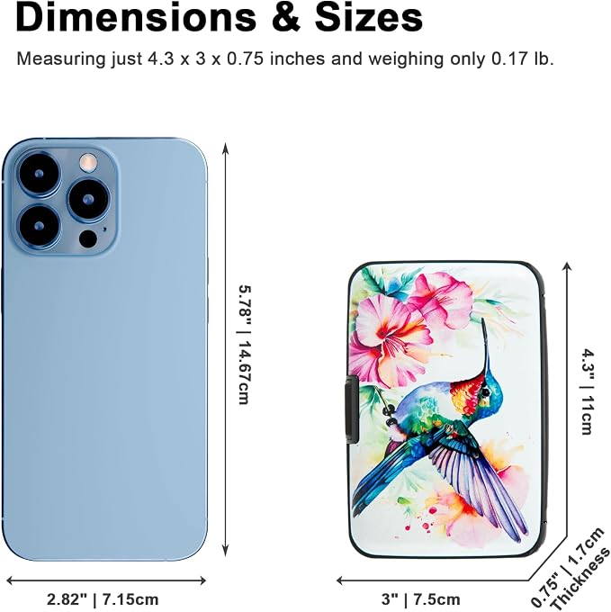 Credit Card Holder, Metal Card Wallet RFID Blocking Mini Slim Aluminum Business Hard Card Case for Women Men (Flowers Hummingbird) - Image 2