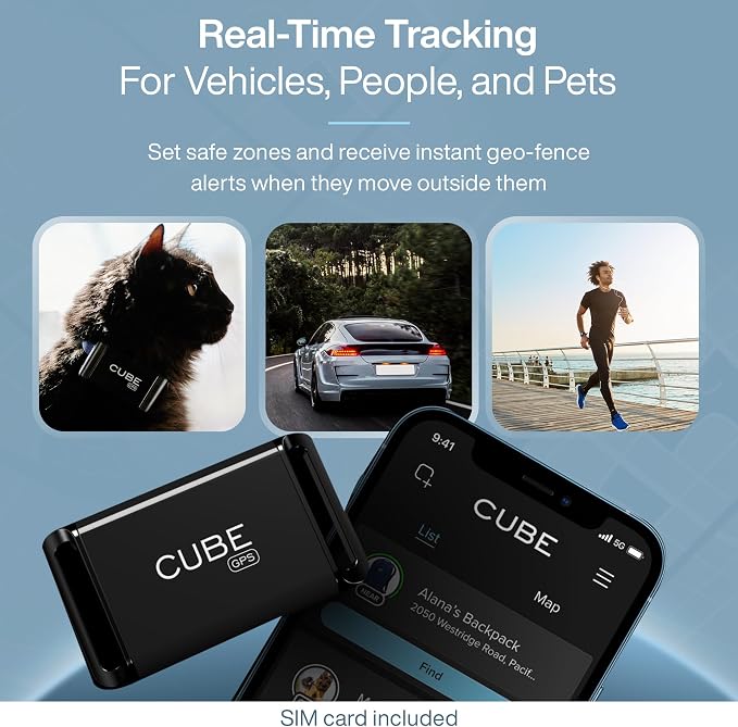 Cube GPS Tracker for Vehicles Assets Kids, Mini GPS Trackers for Dogs, Car Tracker Device: Real Time Worldwide Location SOS Pings Geo-Fencing + Rechargeable Battery Requires Subscription | IP67 Waterproof Mini GPS Tracker Device with Movement Alerts, G... - Image 2