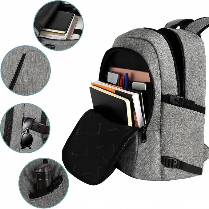 Mancro 17.3 Inch Business Laptop Backpack Anti-Theft Travel Backpack | Large Travel Computer Bag Lightweight Work Backpack Daypack with Lock and Laptop Compartment for Men Women, Grey - Image 4