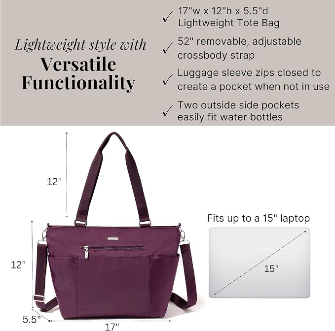 Baggallini Essential Laptop Tote - Work Tote Bag with Laptop Sleeve - Lightweight Travel Crossbody Shoulder Bag for Women - Image 4