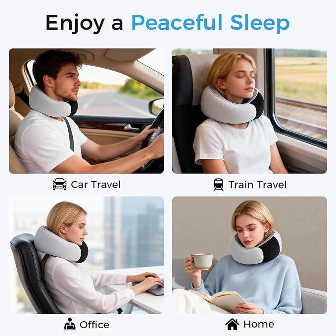Travel Pillows, 100% Pure Memory Foam Neck Pillow for Airplanes, 360° Head Support, Ergonomic Design, with 3D Eye Mask, Earplugs and Storage Pouch, Airport Travel Essentials for Office, Airplane, Car - Image 7