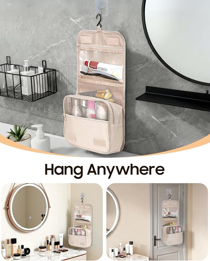 FINPAC Toiletry Bag, Large Capacity Hanging Makeup Bag | with Waterproof PVC Compartment, Travel Cosmetic Organizer for Women, Makeup Lovers, Cruise, Gym, and Family Trips - Image 3