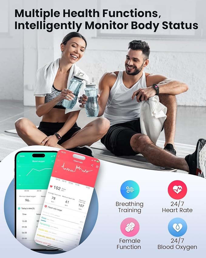 DEKELIFE Fitness Trackers,Smart Watches for Men Women with 24/7 Heart Rate/Sleep Monitor, Fitness Watch with IP68 Waterproof, Health Activity Trackers for Android and iPhone Carbon Black - Image 4