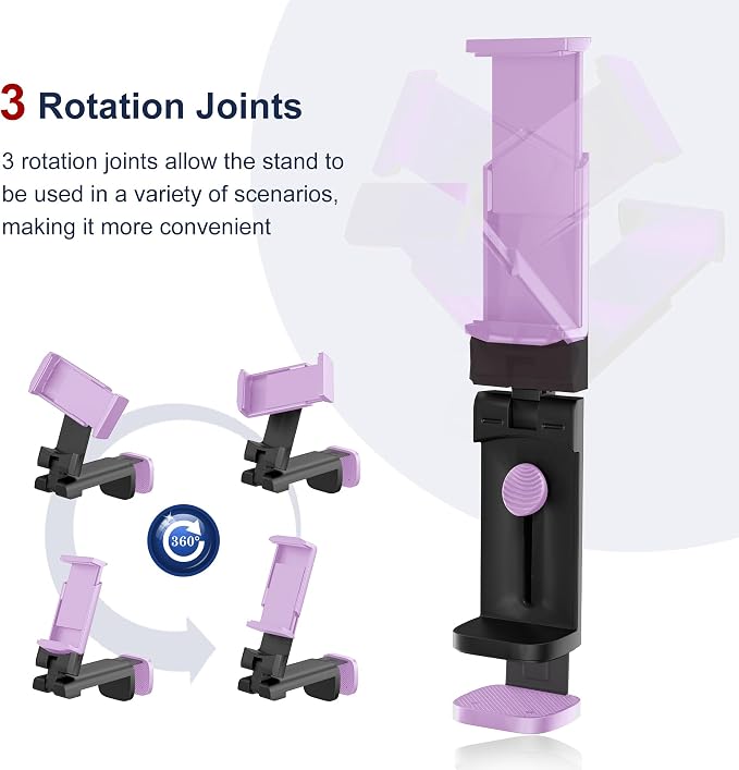 Airplane Phone Holder, 360 Multi-Angle Adjust Mount for Flight | Universal Travel Essentials Phone Stand for Airplane Seat, Flying, Compatible with Smartphones for Hands-Free Viewing, Purple - Image 5
