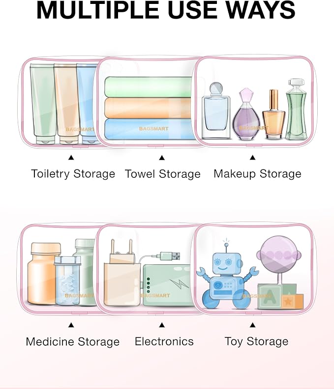 BAGSMART Clear Toiletry Bag 2-Pack TSA Approved Water-Repellent, Pink | Carry on Travel Accessories Bag, Airport Airline Quart Size Bags for Women Men, Makeup Cosmetic Bag - Image 5