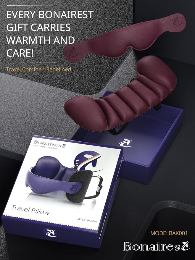 Travel Pillow, Airplane Neck Pillow & 3D Eye Mask for Long Flight | Oversized Plane Head Strap for Sleep, 360°Support Headrest, Stop Bobblehead, Ultimate Travel Essentials for Men Women Red - Image 6