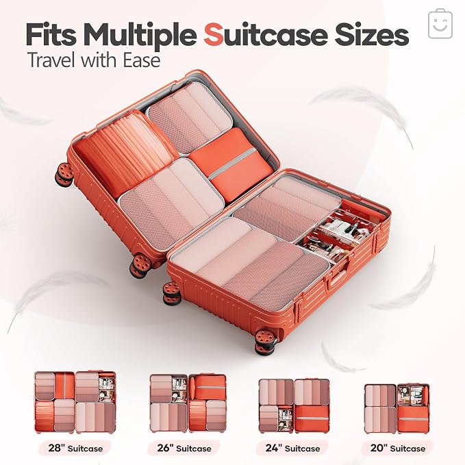 Veken 9/11 Set Compression Packing Cubes Garment Bags for Travel Essentials,Compressible Expandable Luggage Organizer Bags for Clothing,Space Saver Bags with Over 1000 pcs of Mesh Holes(Orange) - Image 8
