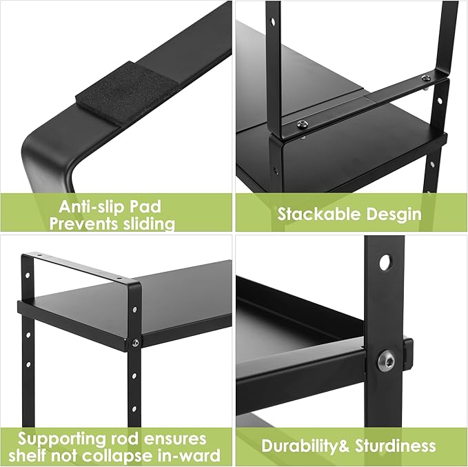 Across-Star Expandable Cabinet Shelf Organizer Rack, Stackable Kitchen Counter Storage Shelves Stand, Adjustable Height Pantry Shelf Spice Rack (Black, 2 Pack) - Image 7