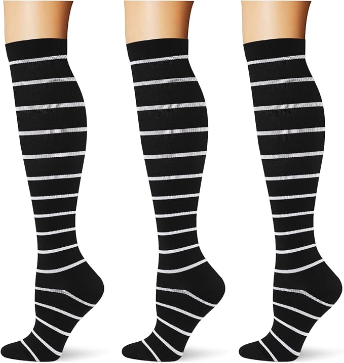 (3 pairs) Compression Socks 20-30 mmHg Long Knee High Socks for Women Men Support Athletic Travel Daily Wear by Saniripple