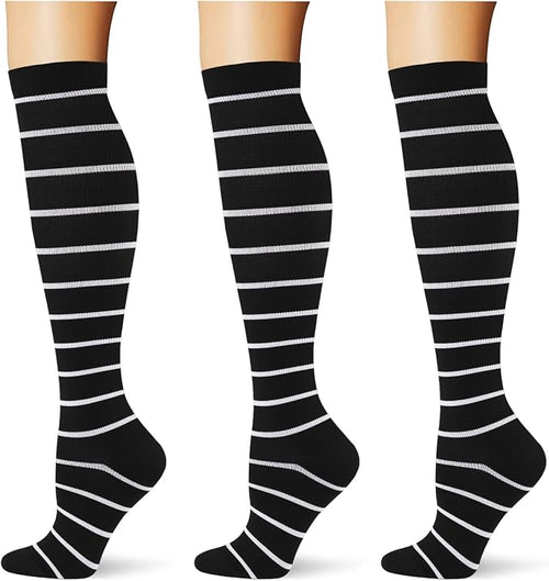 (3 pairs) Compression Socks 20-30 mmHg Long Knee High Socks for Women Men Support Athletic Travel Daily Wear by Saniripple