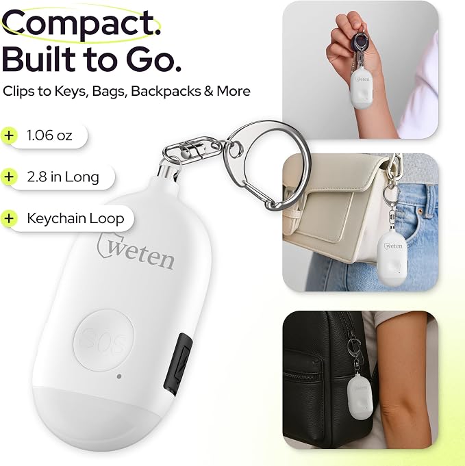 Rechargeable Personal Alarm Keychain, 130dB Siren, LED Light, White | Stylish Personal Safety Alert for Women to Carry, Panic Button Alarm for Security - Image 5