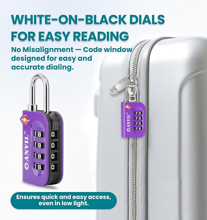 ANVIL TSA Approved Luggage Lock - 4 Digit Combination, 10,000 Combinations, Easy-Read Password Window, Travel Lock for Suitcases, Backpacks, Gym & Student Lockers, Baggage - Image 7