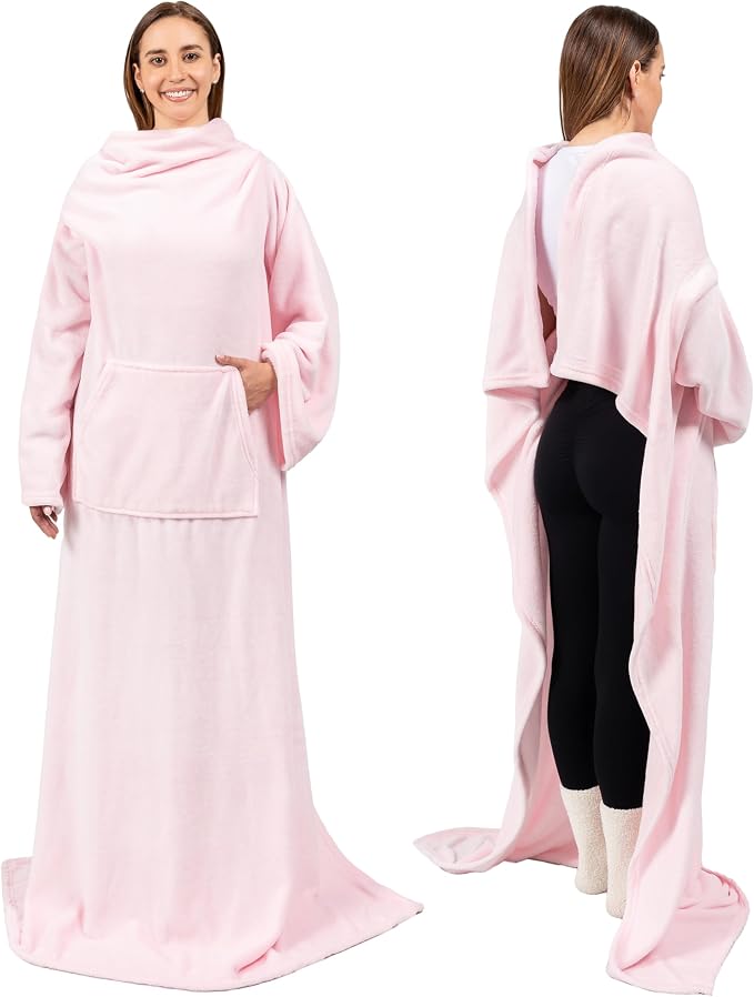 PAVILIA Blanket with Sleeves for Adult Women Men, Soft Warm Wearable Blanket Fleece Wrap Throw, Robe Blanket Gift - Image 2