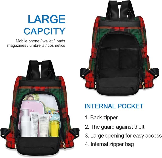 ALAZA Christmas Tartan Plaid Backpack Purse for Women Anti Theft Fashion Back Pack Shoulder Bag - Image 5