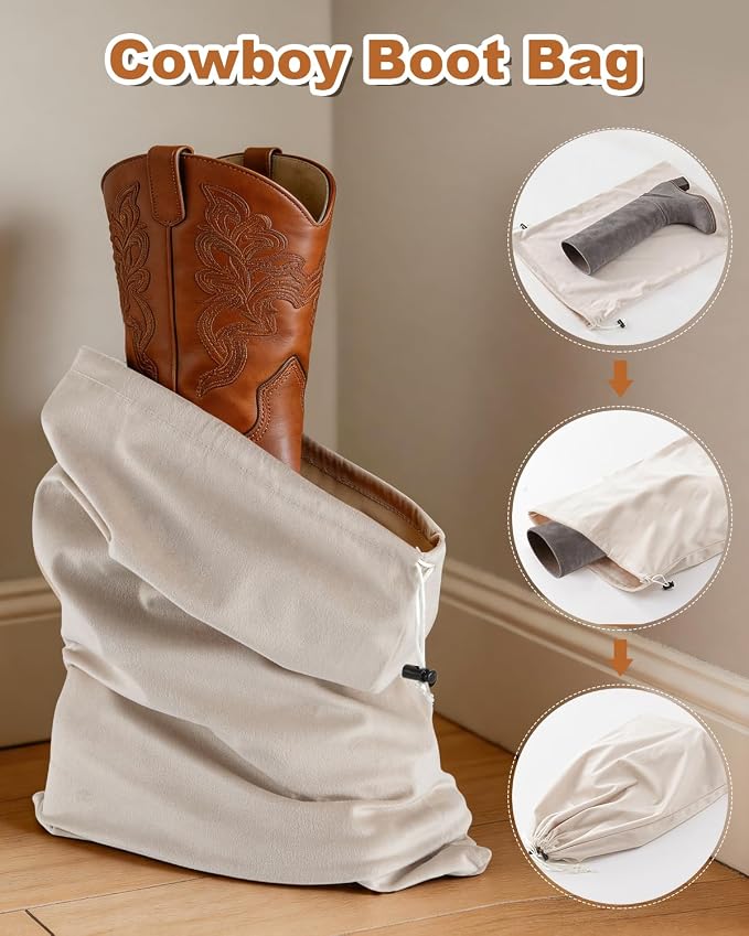 2 Pcs Shoe Bags for Travel, Large Boot Bag, Beige, 21.2x13.3 Inch | Washable & Reusable Travel Shoe Bags, Dustproof Shoe Bags with Drawstring Closure, Suitable for Travel, Home Storage - Image 4