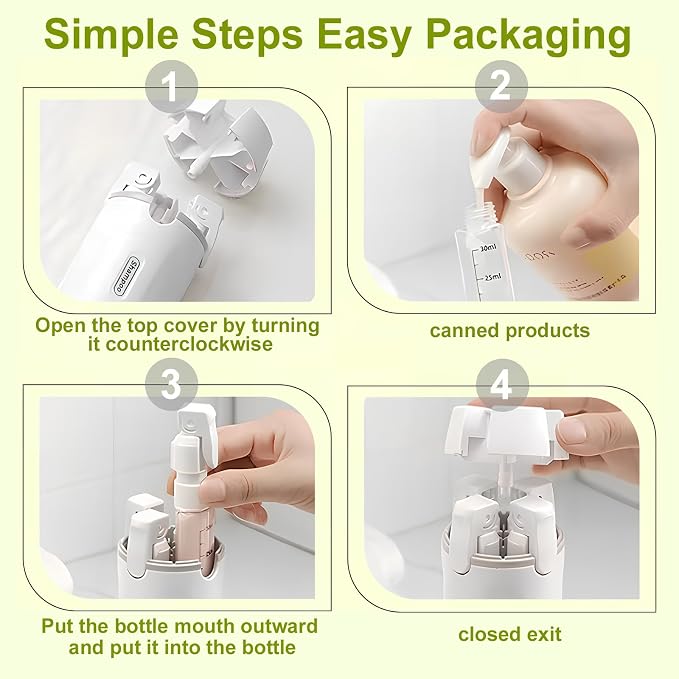 4-in-1 Travel Dispenser Bottle, TSA Approved Leakproof Set(White) | 4-in-1 rotatable design, leakproof hard shell, 4x30ml/1oz liquid containers, TSA carry-on approved, essentials for women&men - Image 4