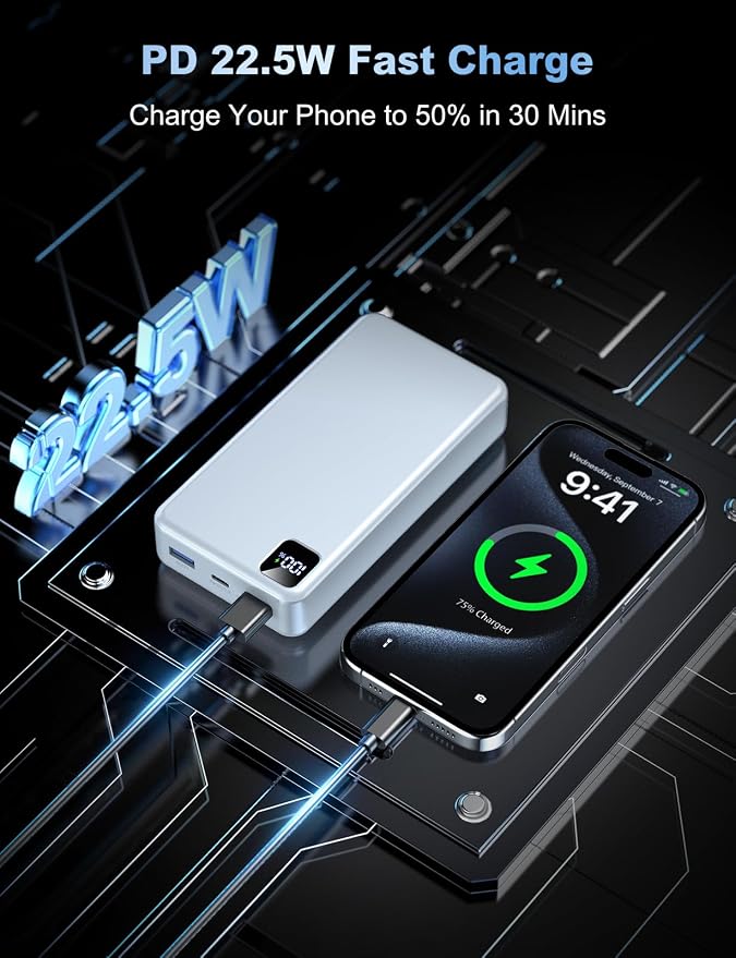 Portable Charger 56800mAh, 22.5W Fast Charging Power Bank with LED Display | Portable Phone Charger for Camping Travel Essential Compatible with iPhone 17/16/15/14/13 Series, Samsung, Google, iPad-White - Image 2