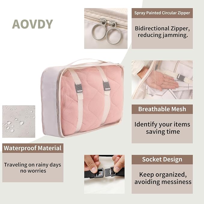 11 Set Packing Cubes for Travel Essentials, Suitcase Organizer Bags for Airplane Road Trip Camp - Beige - Image 3