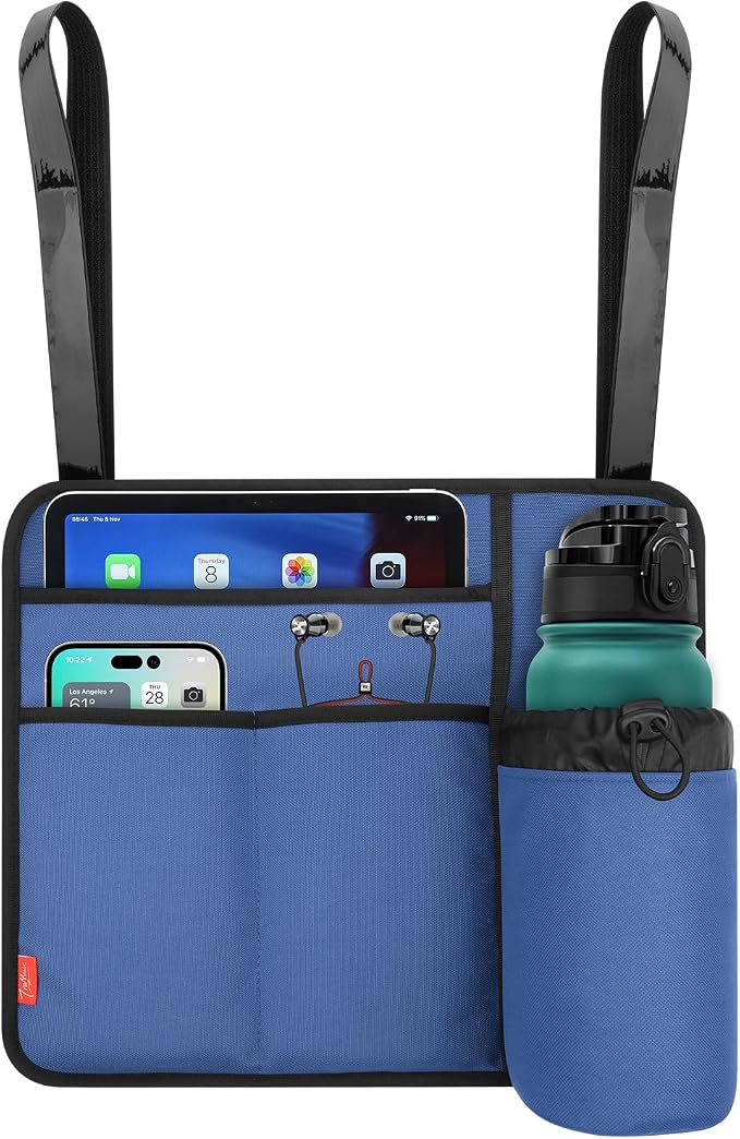 Airplane Seat Back Organizer & Storage, Airplane Tray Table Cover for Personal Items, Airline Seat Hanging Pockets Media Pouch,Reusable Travel Essentials,Fits Tablets,Cell Phone,Water Bottle (Blue) - Image 5
