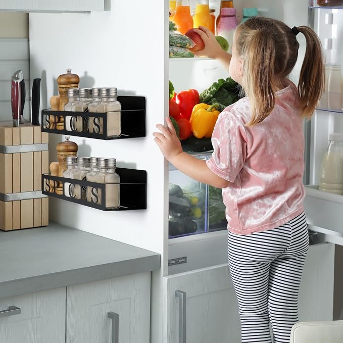Beeveer 2 Pcs Magnetic Spice Rack for Refrigerator, Black Spices | Magnetic Design, No Drilling, Farmhouse Kitchen Decor Home Accessories, 2 Sizes Metal Storage Shelf for Fridge Spices - Image 6