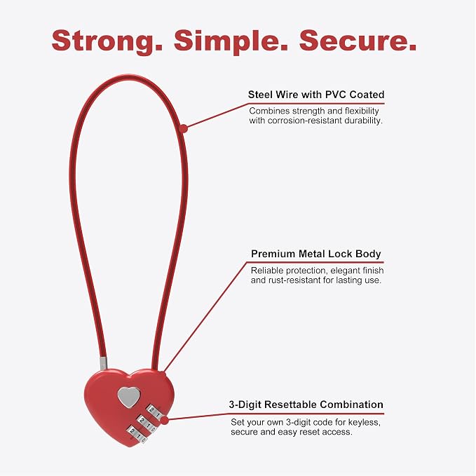 Small Combination Lock, Cable Locks with Combination, Cute Padlock with Code, Long Combo Cable Padlock for Luggage, Suitcase, Cabinet, Pool Gate, French Fridge Door, Motorcycle Helmet - Image 4