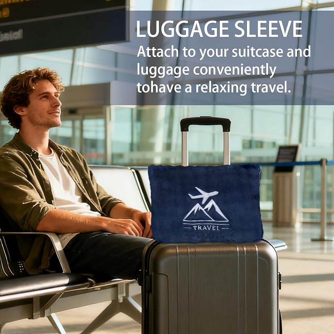 Travel Blanket and Pillow-2-in-1, Ultra-Soft&Compact,Airplane Blanket with Hand Luggage Belt and Backpack Clip,Travelers Accessories Gifts, 61x43 Inches（Navy） - Image 3