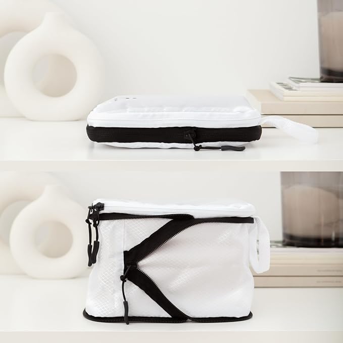 8 Piece Compression Packing Cubes Set - Double Capacity Design for Travel - Small, Medium & Large Sizes - Carry-On Suitcase Organizer Bags (White) - Image 8