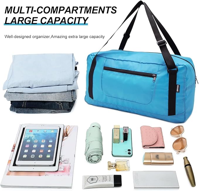 HOLYLUCK Foldable Travel Duffel Bag For Women & Men Luggage Great for Gym - sky blue - Image 3