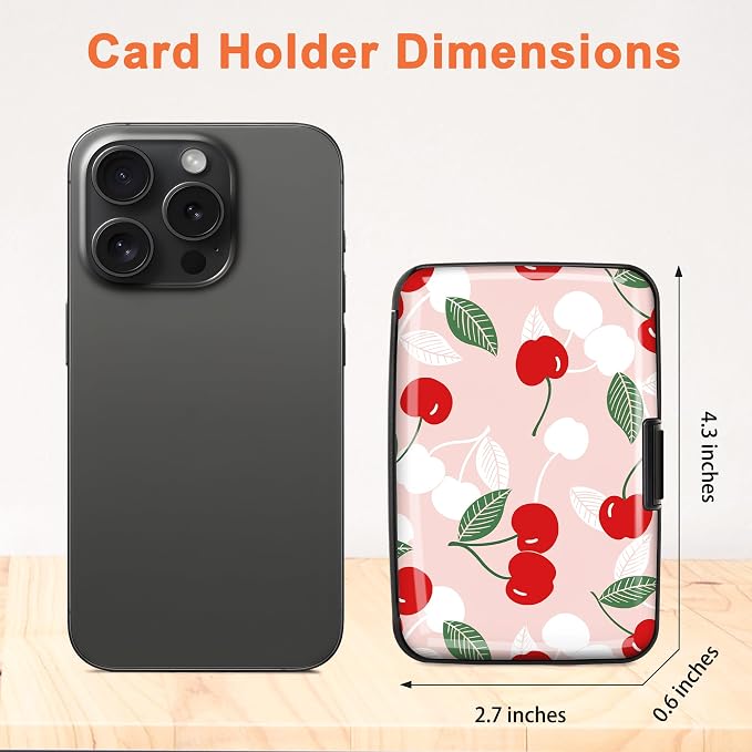 Mayski 2 Pack Credit Card Holder for Women RFID Blocking Wallet, Cherry | Card Wallets for Women Small Mini Business Metal Accordion Aluminum Alloy Hard Case for Men - Image 5