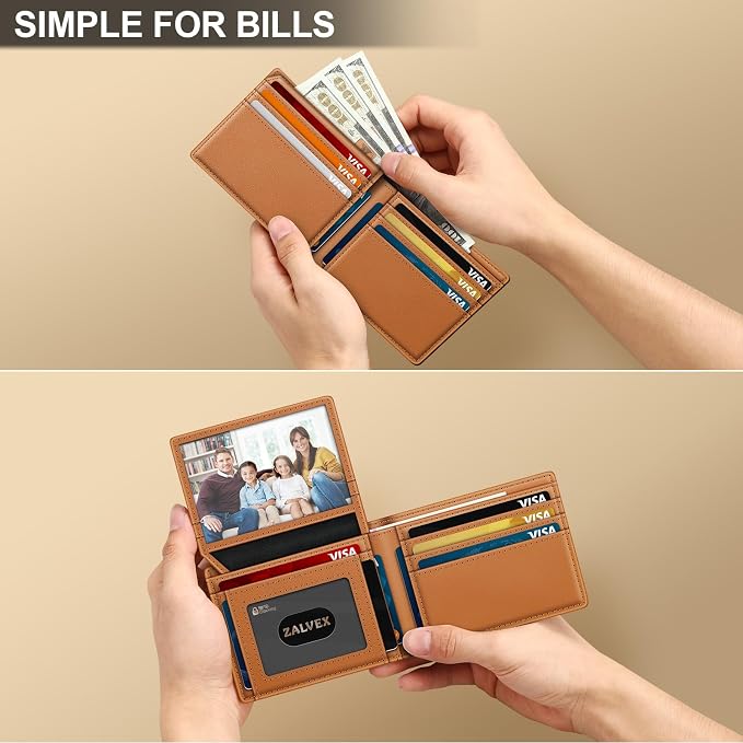 ZALVEX Wallet for Men Slim RFID Blocking Leather Credit Card Holder Wallet | 14 Cards Bifold Minimalist Thin Wallet with 2 ID Windows & Cash Slot Front Pockt Carteras Para Hombres Birthday Gifts for Men - Image 5