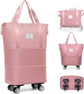 Expandable Foldable Duffel Bag with Detachable Rolling Wheels, Large Carry-On Luggage for Travel, Gym, Camping, Shopping, Business Trip (Pink) by Unknown