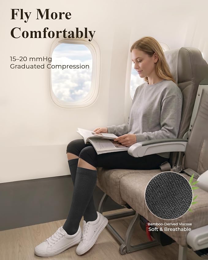 Compression Socks for Women 15-20 mmHg, Viscose from Bamboo, 3-Pair Knee High for Flying, Work & All-Day Comfort - Image 2