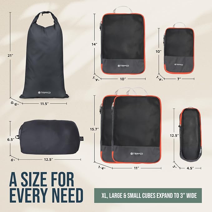 TRIPPED Travel Gear Large Compression Packing Cubes 7-Piece Set for Travel - Image 4
