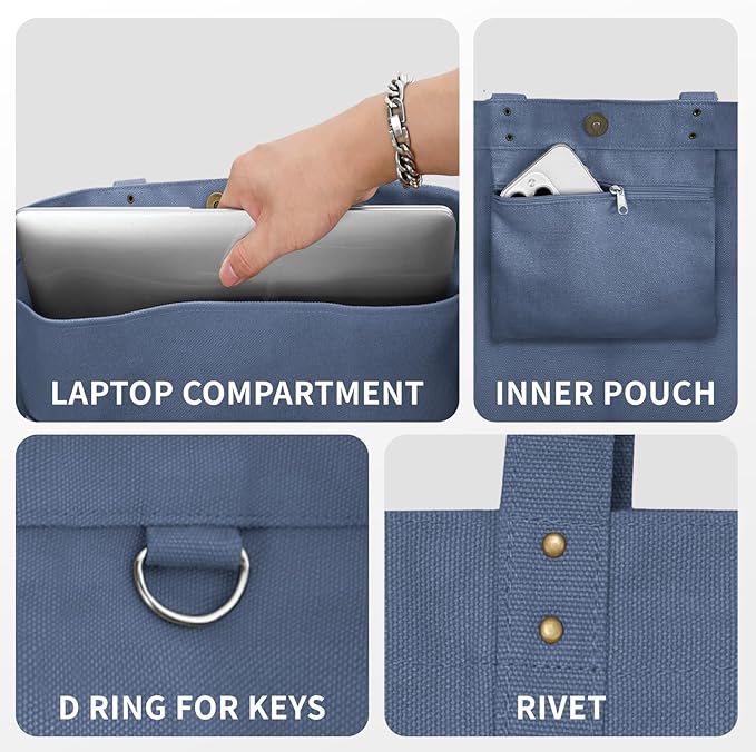 HOMESPON Large Canvas Tote Bag, Magnetic Work Laptop Pack for Women | Everything Bag, Multi Pockets, Internal Laptop Sleeve - Image 6