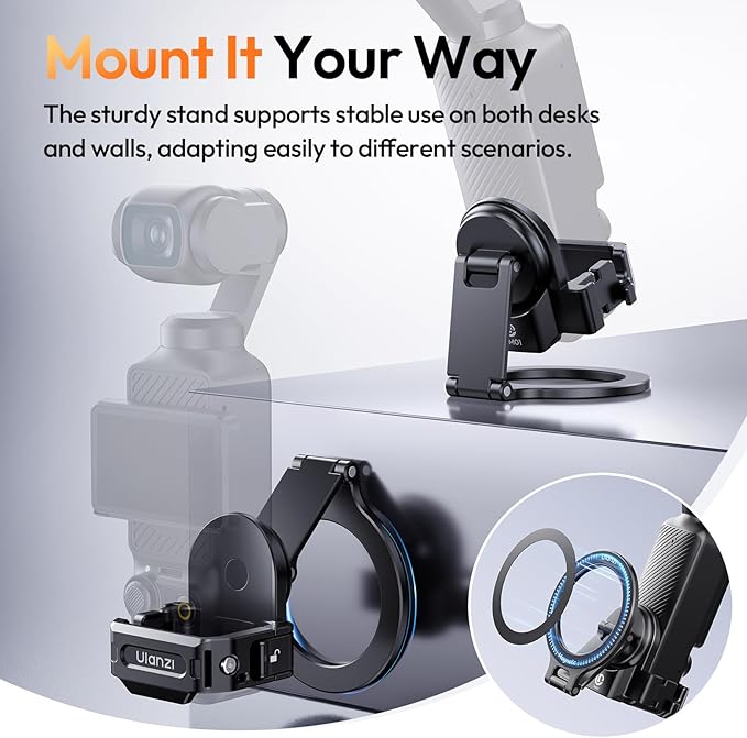 ULANZI PM01 Magnetic Mount Stand Compatible with DJI OSMO Pocket 3/4/4P | Aluminium Expansion Camera Holder with Cold Shoe and 1/4'' Mount,181/270/360° Adjustment Magnetic Adapter Xtra Accessories - Image 2