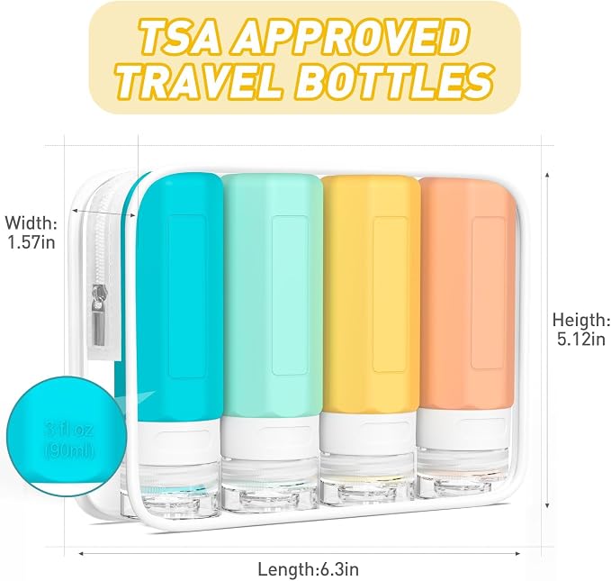 Redfly Travel Bottles for Toiletries, Tsa Approved 3oz Travel Size Containers, Leak Proof Travel Size Toiletries Bottles Silicone, BPA Free Refillable Shampoo Conditioners Essentials Kit, Colorful - Image 5