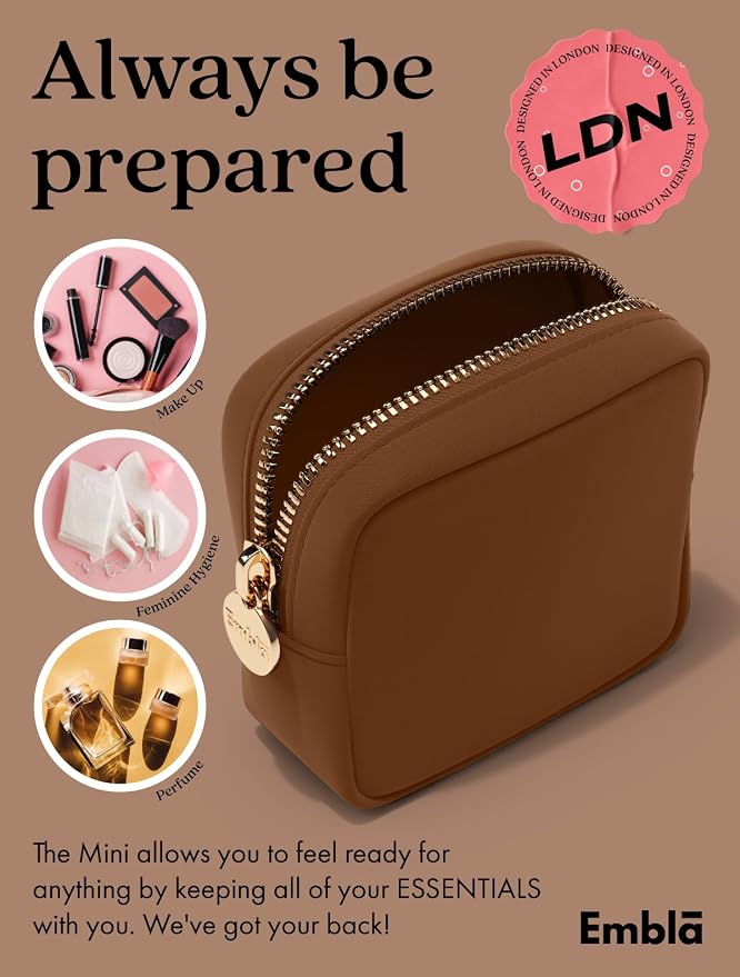 Embla Makeup Bag Travel Cosmetics Pouch and Toiletry Bag, Nylon Zipper Pouch Purse, Cute Make Up Organizer Storage Tote for Women Girls, Waterproof Travel Skincare Case, Small Makeup Bags, Chocolate - Image 4