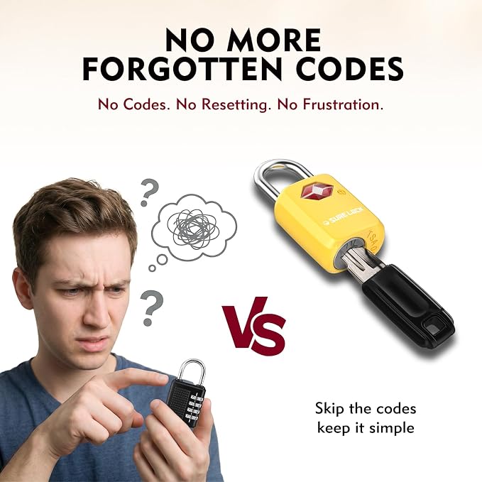 SURE LOCK Mini TSA Approved Keyed Luggage Lock – One Key Opens All, Fits Tight Zipper Gaps & Small Pull Holes, Compact Travel Lock for Suitcases, Backpacks & Handbags - Image 6