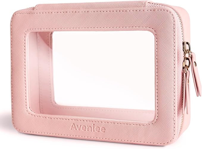 Aveniee Clear Makeup Bag Organizer, Travel Toiletry Bag for Women, Waterproof Cosmetic Pouch with Zippers,Car Accessories Organizers and Storage Case,Pink,Medium Classic by Aveniee